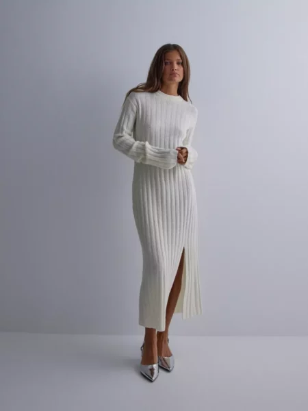 Nelly - White - Womens Knitted Dress GOOFASH