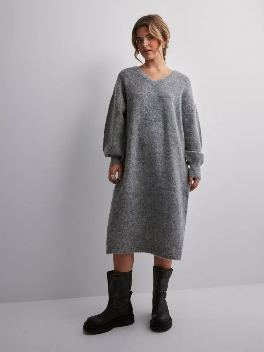 Nelly Woman Knitted Dress Grey Pieces GOOFASH