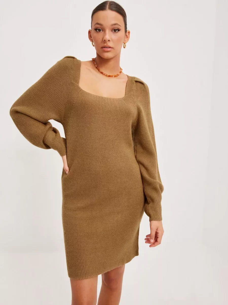 Nelly - Women Knitted Dress Brown Vila GOOFASH