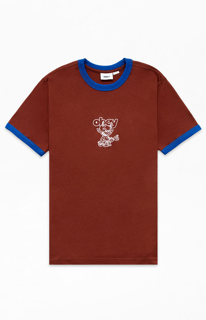 Obey - Ringer T-Shirt in Brown Pacsun Man GOOFASH