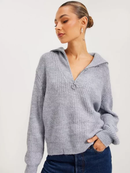 Only - Womens Knitted Sweater in Grey Nelly GOOFASH