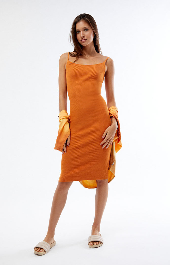 Pacsun - Bodycon Midi Dress Orange Rvca Women GOOFASH