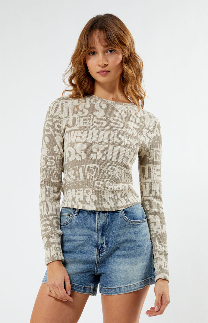 Pacsun Long Sleeve Top in Grey by Guess GOOFASH