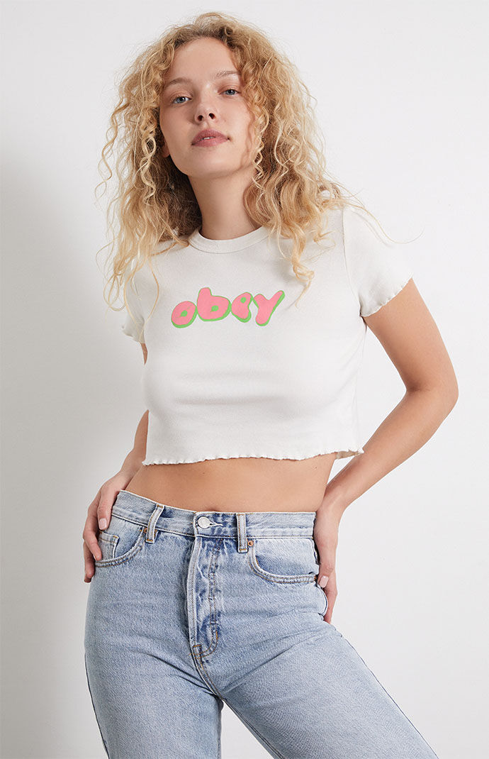 Pacsun - White T-Shirt - Obey Woman GOOFASH