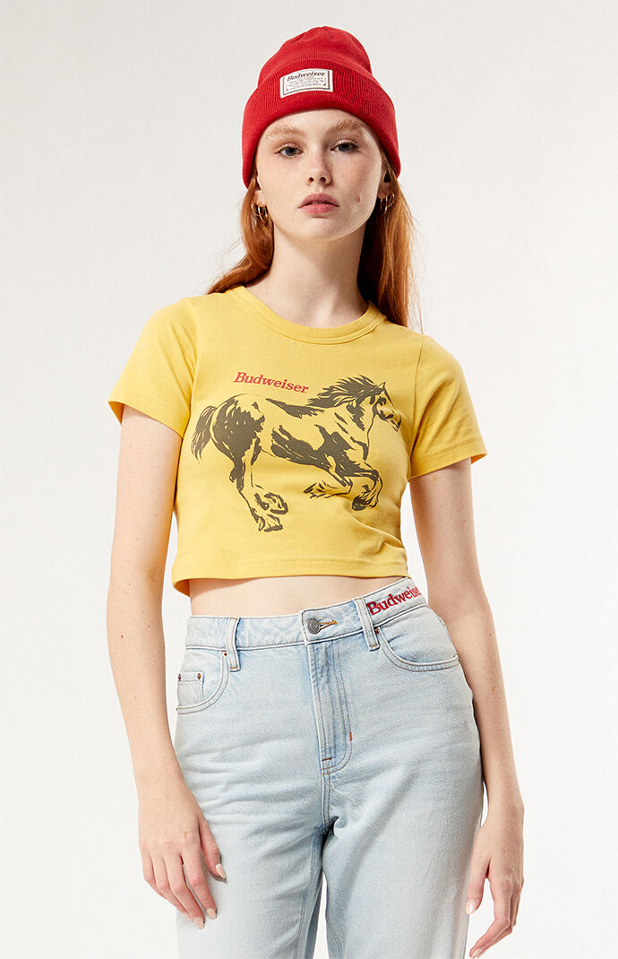Pacsun Yellow Women's T-Shirt Budweiser GOOFASH