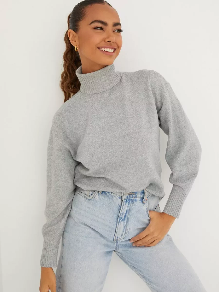 Pieces Knitted Sweater in Grey - Nelly GOOFASH