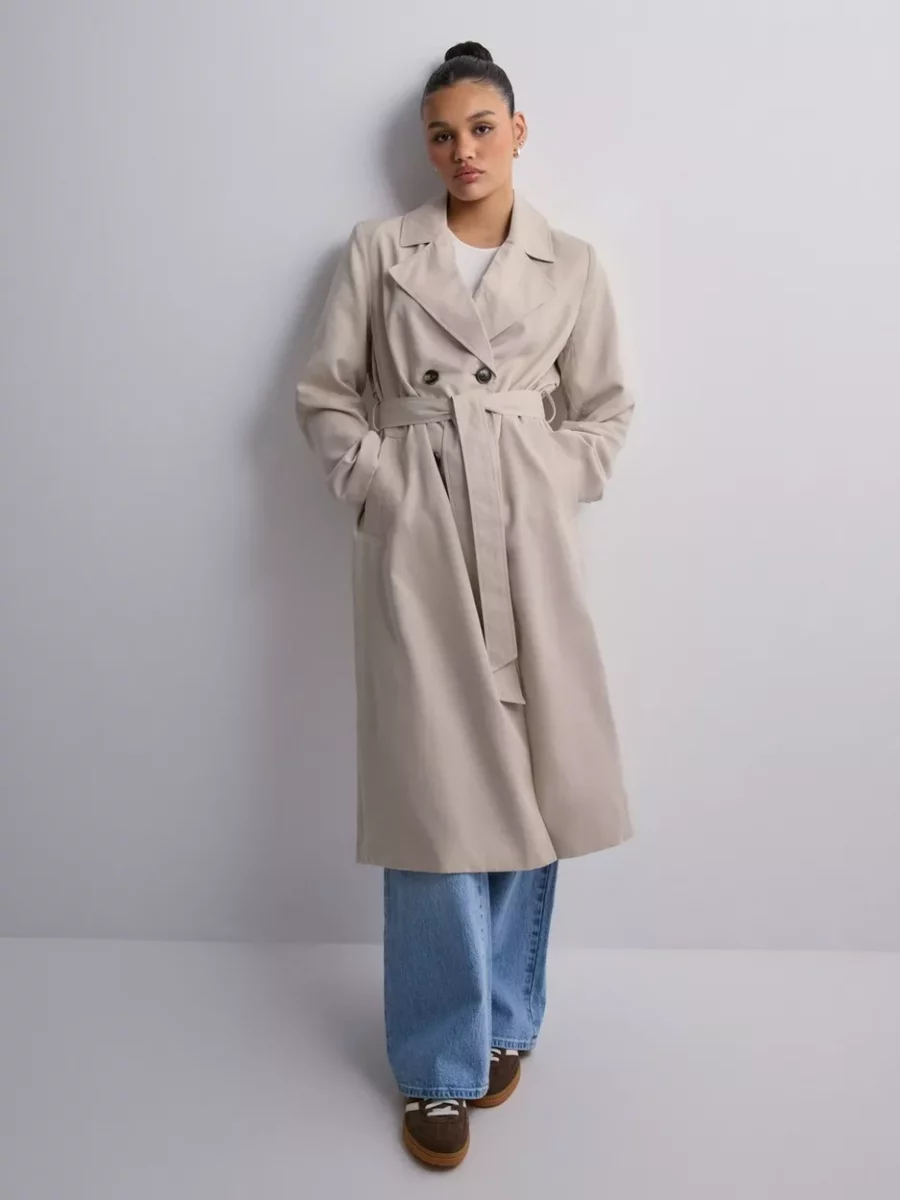 Pieces Trench Coat in Grey by Nelly GOOFASH