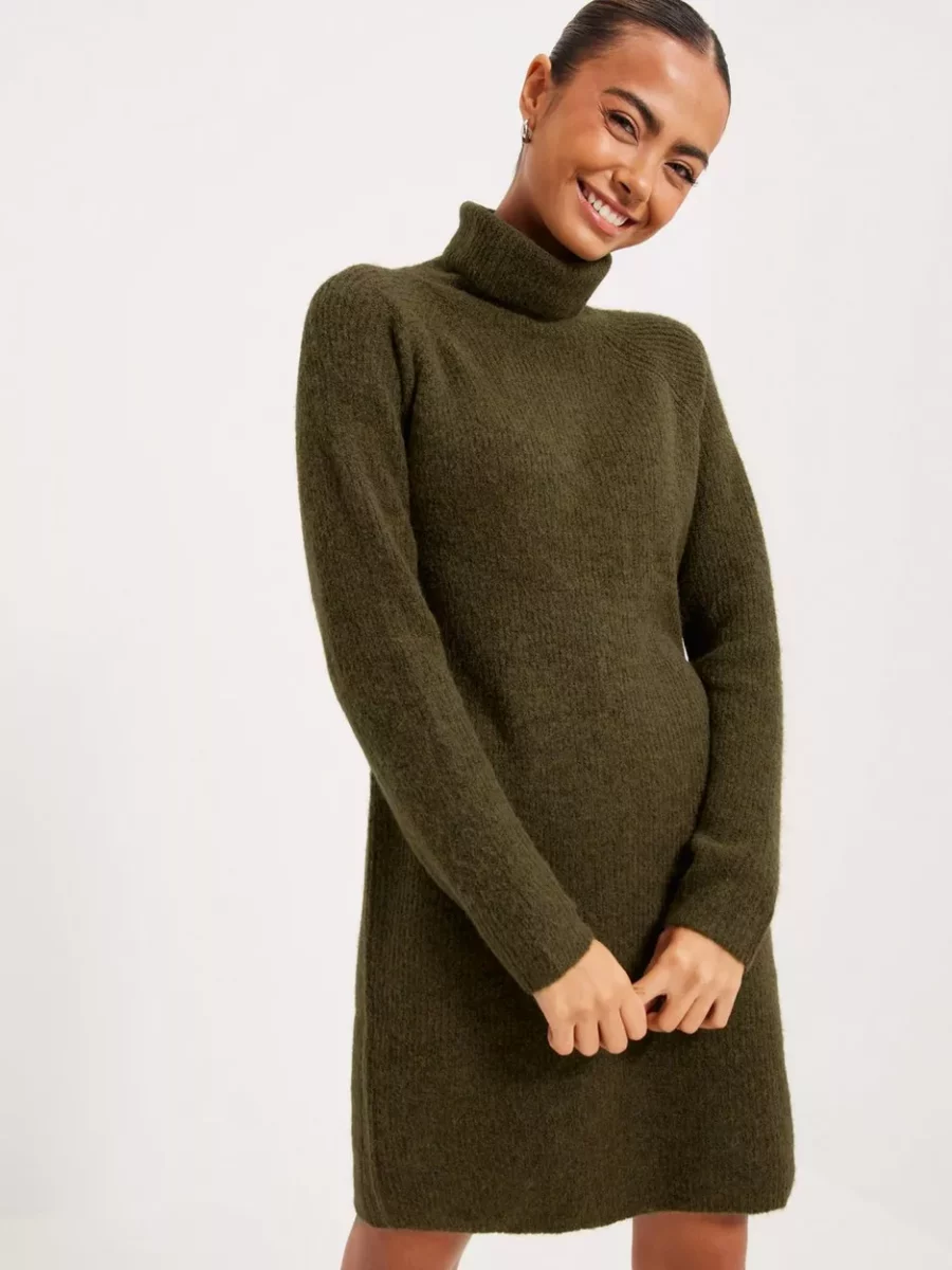 Pieces Woman Olive Knitted Dress by Nelly GOOFASH