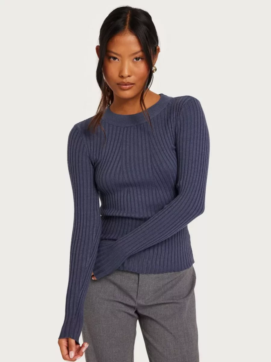 Pieces Women Knitted Sweater Blue - Nelly GOOFASH