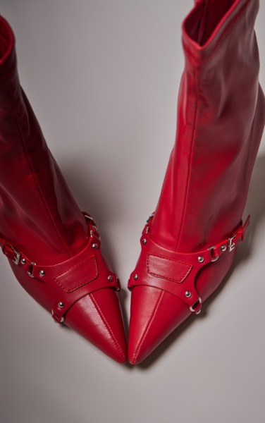 PrettyLittleThing Calf High Boots Red GOOFASH
