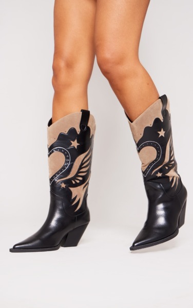 PrettyLittleThing Women Cowboy Boots Black GOOFASH