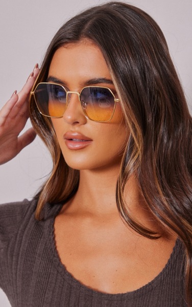PrettyLittleThing - Women Gold Retro Sunglasses GOOFASH