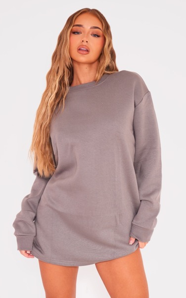PrettyLittleThing - Women Sweatshirt Dress Grey GOOFASH