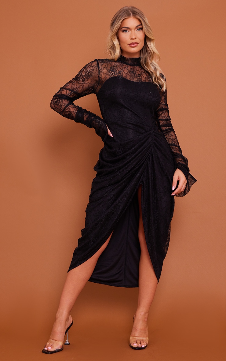 PrettyLittleThing - Women's Midi Dress Black GOOFASH