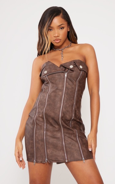 PrettyLittleThing - Womens Mini Dress in Brown GOOFASH