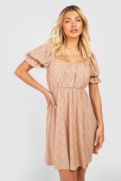 Skater Dress in Brown for Women from Boohoo GOOFASH