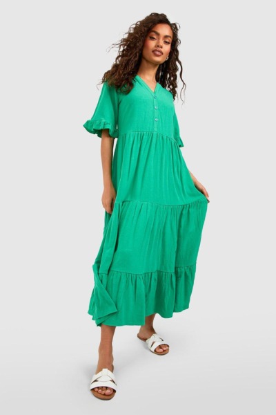 Smock Dress in Green for Woman by Boohoo GOOFASH