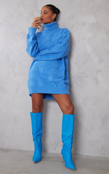 Sweater Dress Blue PrettyLittleThing Woman GOOFASH