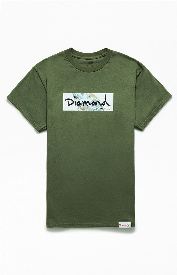 T-Shirt in Olive Pacsun Diamond Supply Co GOOFASH