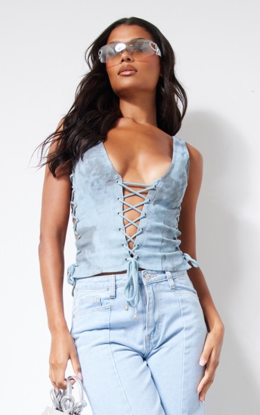 Woman Blue Top at PrettyLittleThing GOOFASH