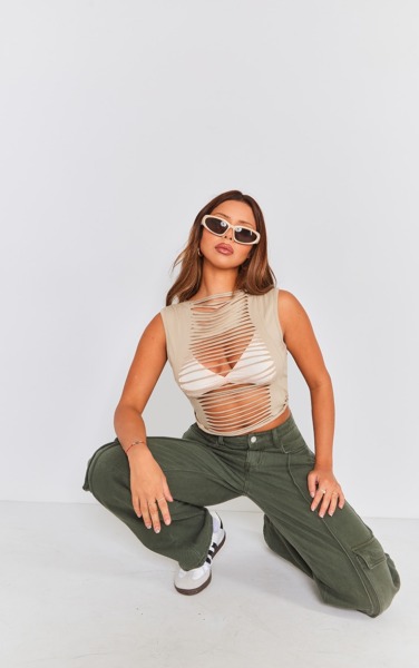 Woman Crop Top in Grey from PrettyLittleThing GOOFASH