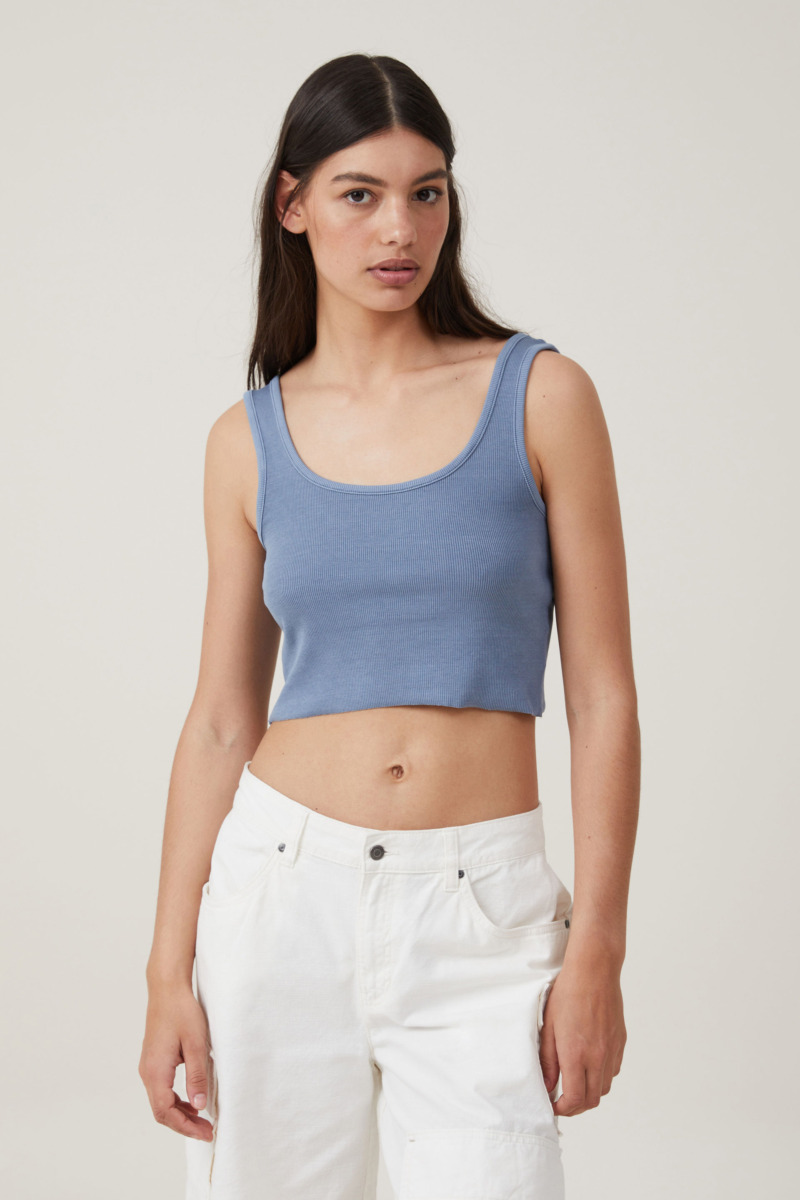 Woman Cropped Tank Top in Blue Cotton On GOOFASH