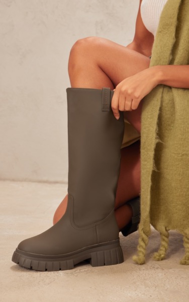Woman Knee High Boots in Khaki - PrettyLittleThing GOOFASH