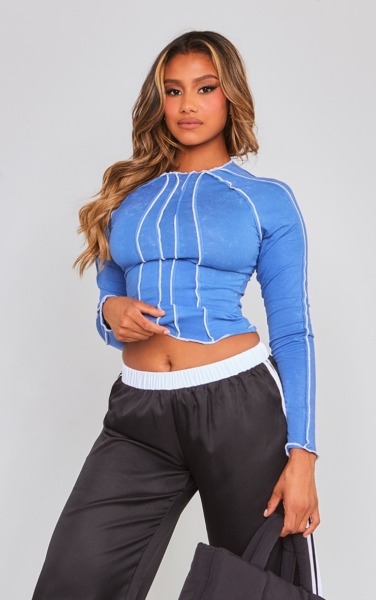 Woman Long Sleeve Top in Blue PrettyLittleThing GOOFASH