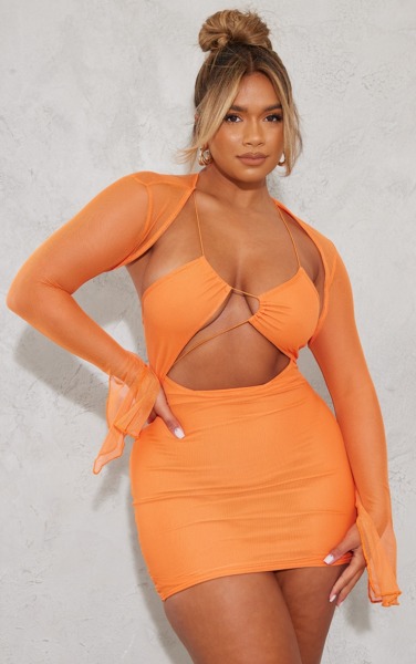 Woman Orange Bodycon Dress PrettyLittleThing GOOFASH