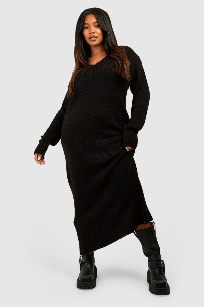 Women Black Knitted Dress Boohoo GOOFASH