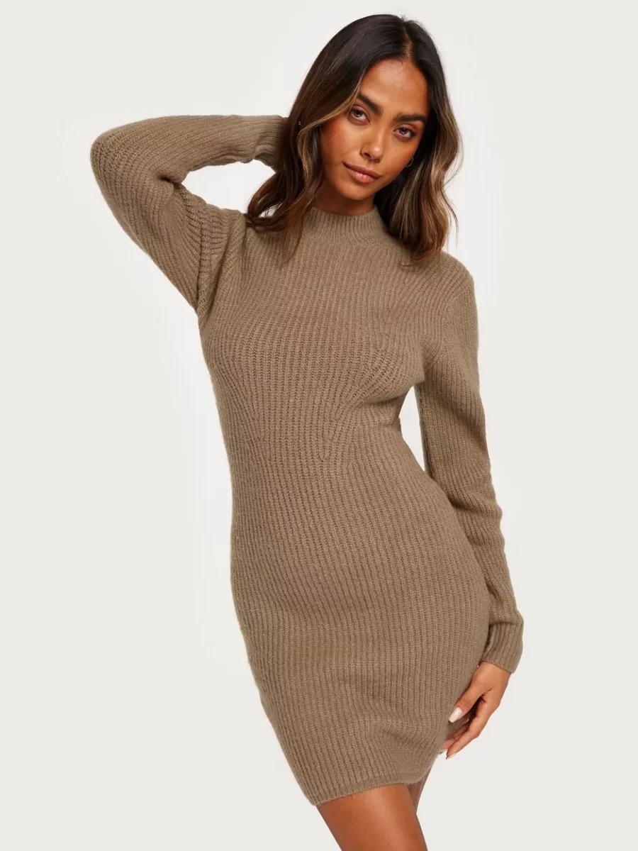 Women Grey Knitted Dress by Nelly GOOFASH
