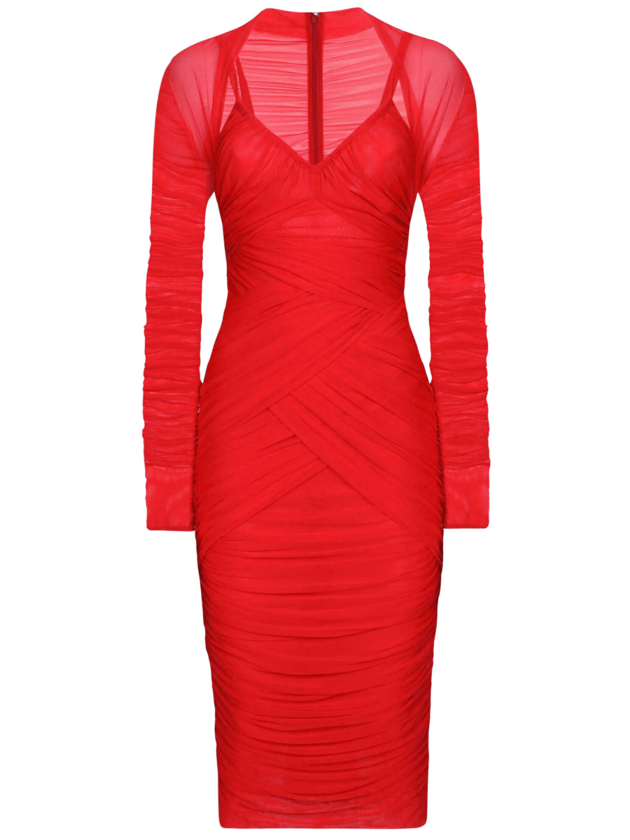 Women Midi Dress Red Leam - Dolce & Gabbana GOOFASH