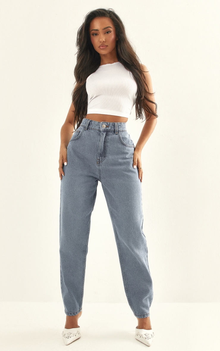 Women Mom Jeans Blue at PrettyLittleThing GOOFASH