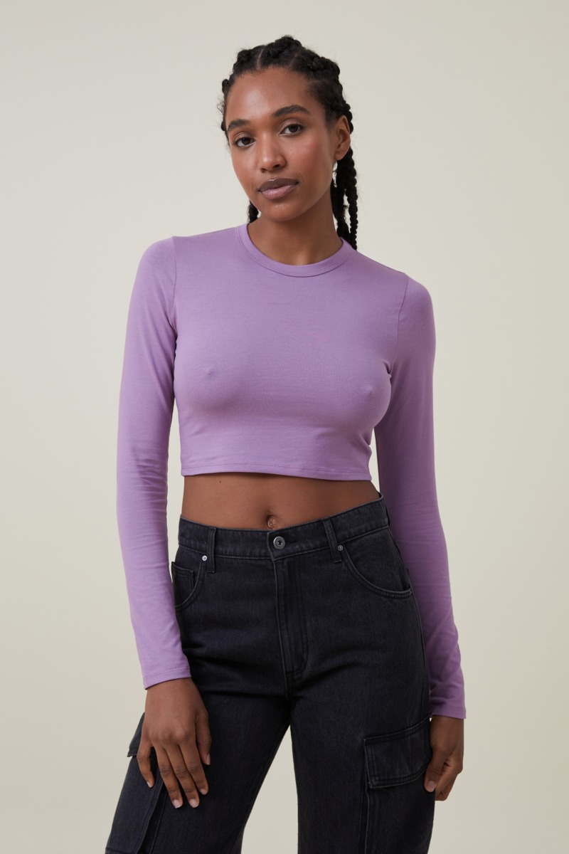 Women Purple Long Sleeve Top Cotton On GOOFASH