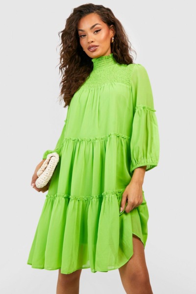 Women Smock Dress Green from Boohoo GOOFASH