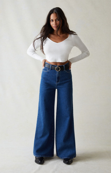 Women Wide Leg Jeans in Blue Pacsun GOOFASH