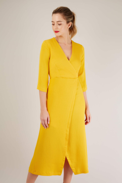 Women Wrap Dress in Yellow Closet London GOOFASH