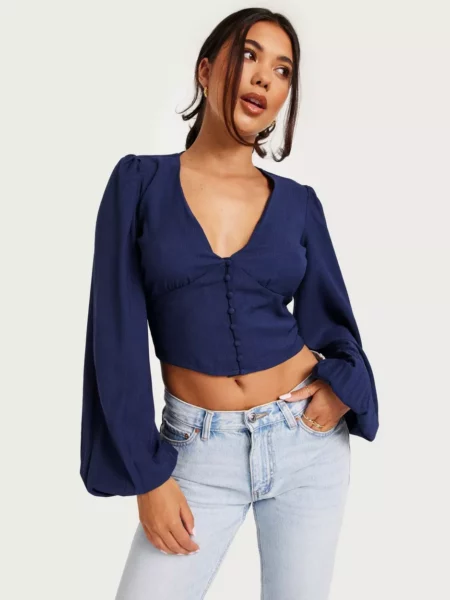 Womens Blouse Top in Blue Nelly GOOFASH