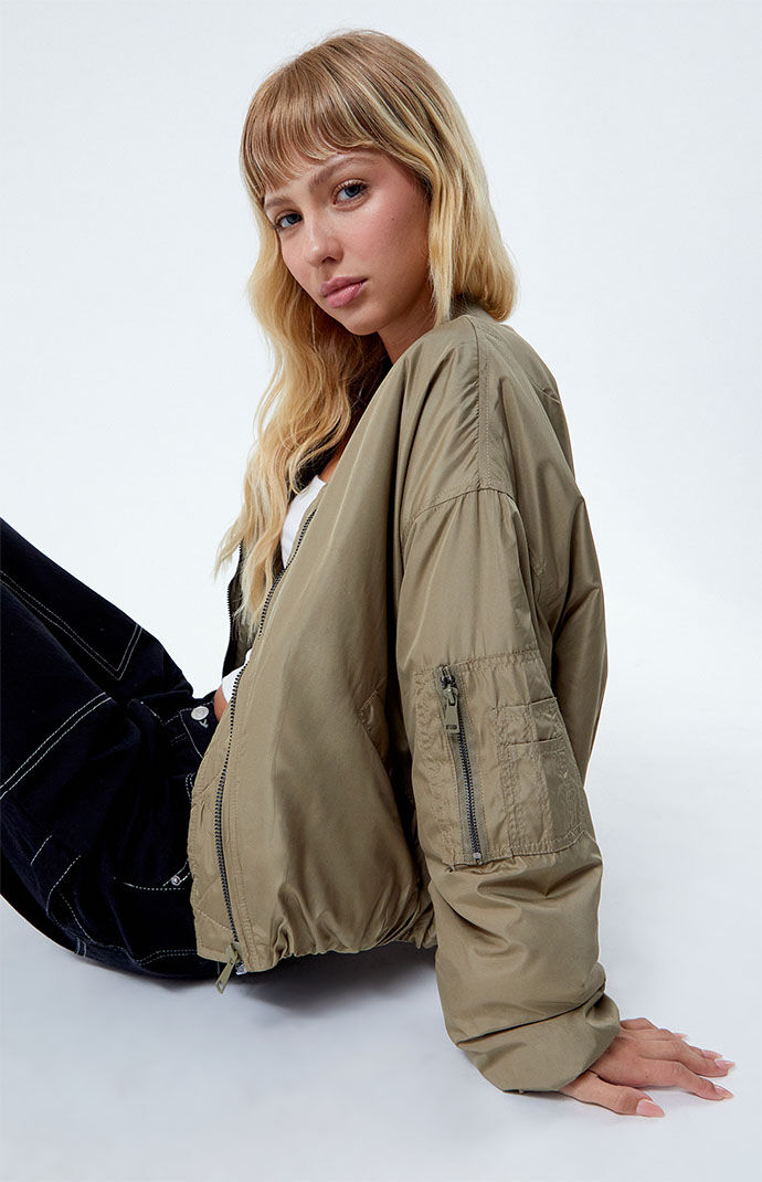 Womens Bomber Jacket in Olive - Pacsun GOOFASH