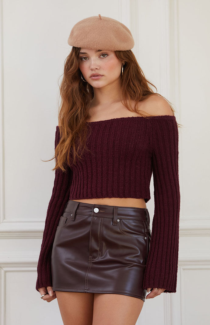 Women's Burgundy Sweater Pacsun - La Hearts GOOFASH
