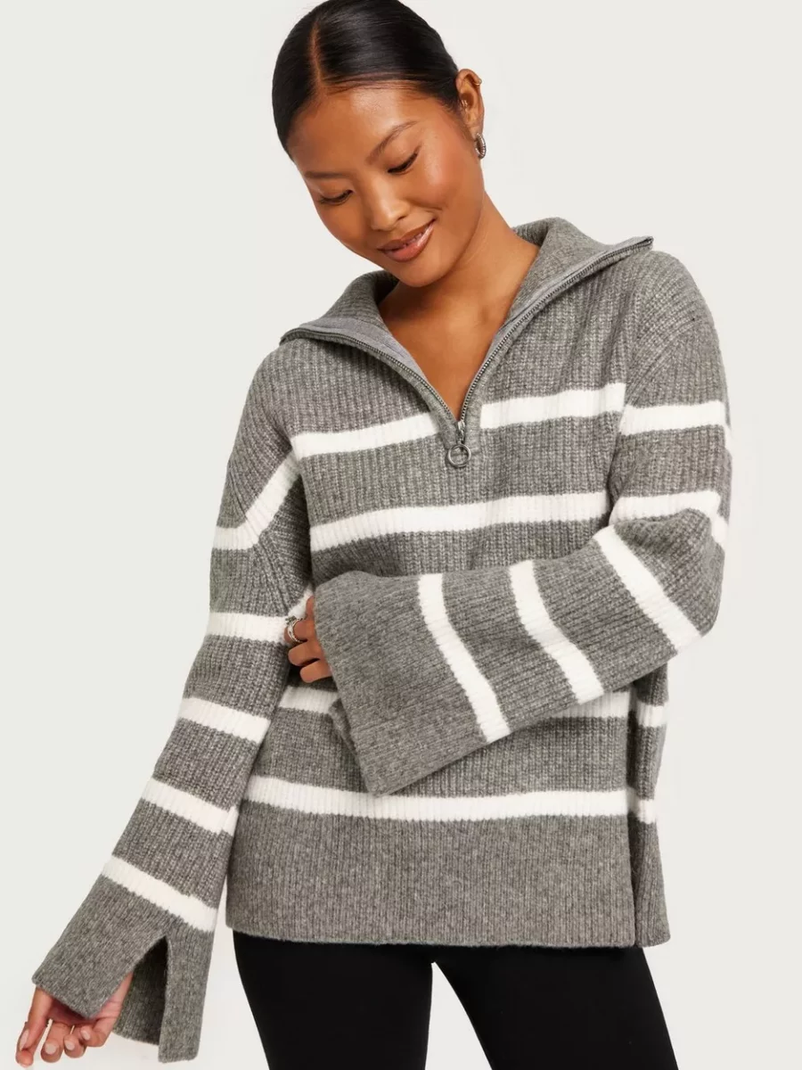 Women's Grey Knitted Sweater Neo Noir - Nelly GOOFASH