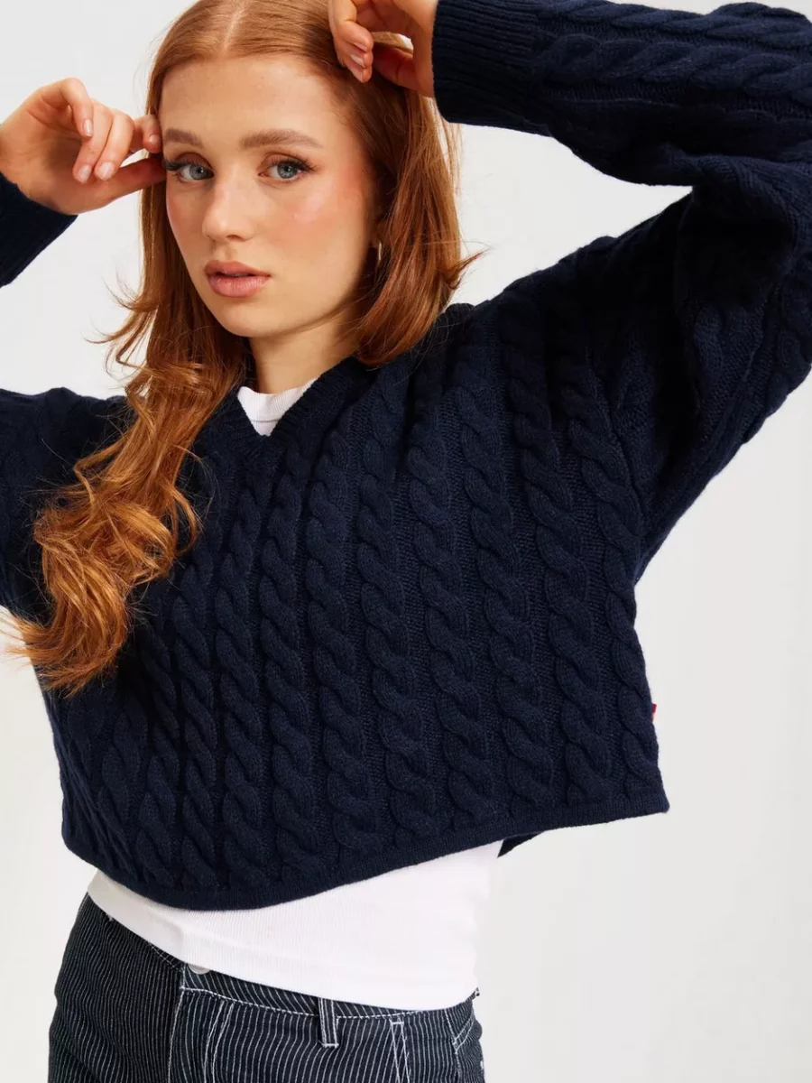 Women's Knitted Sweater Blue - Nelly GOOFASH
