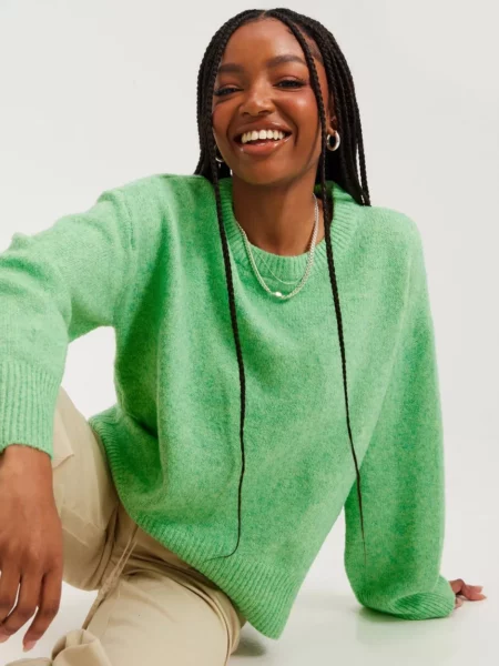 Women's Knitted Sweater Green Nelly Pieces GOOFASH