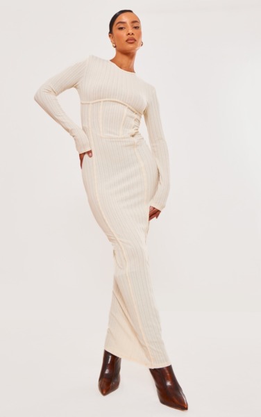 Womens Maxi Dress in Cream by PrettyLittleThing GOOFASH