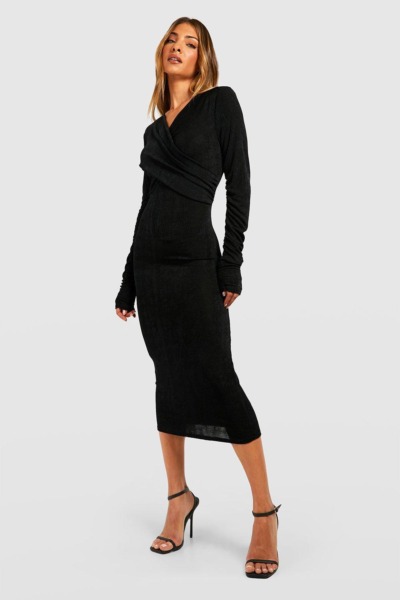 Women's Midi Dress Black Boohoo GOOFASH