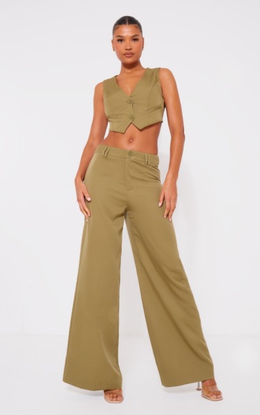 Women's Olive Suit Trousers - PrettyLittleThing GOOFASH
