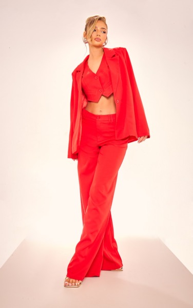 Women's Red Suit Trousers PrettyLittleThing GOOFASH