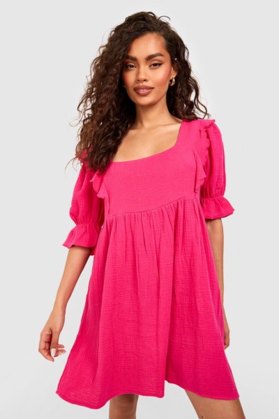 Womens Smock Dress in Pink by Boohoo GOOFASH