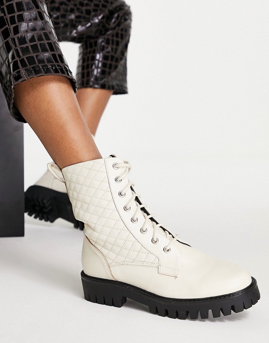 Asos Ladies Lace-Up Ankle Boots Ivory GOOFASH