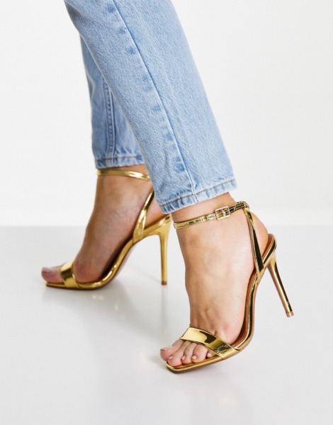 Asos Lady Heeled Sandals in Gold GOOFASH
